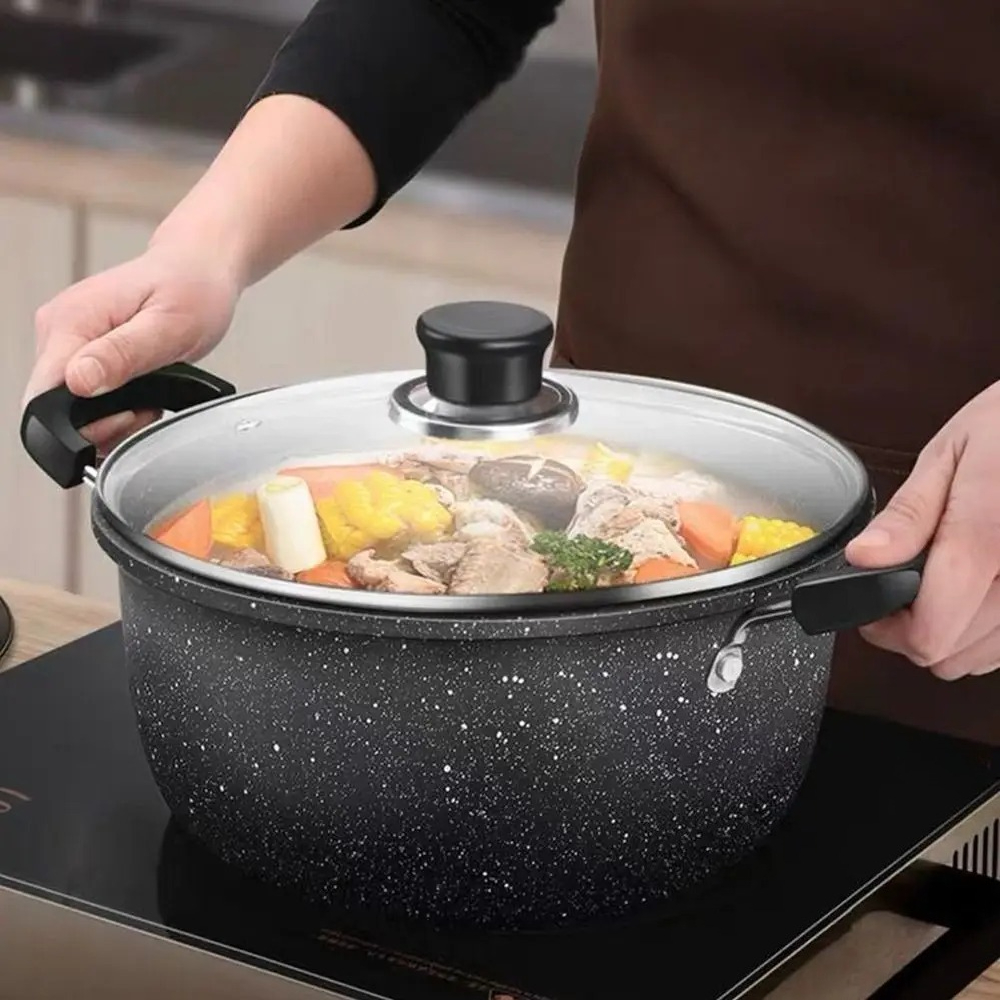 Maifan 石スープポット 蓋付き ノンスティックストックポット 両耳 ガス電磁調理器キッチン家庭用健康調理鍋