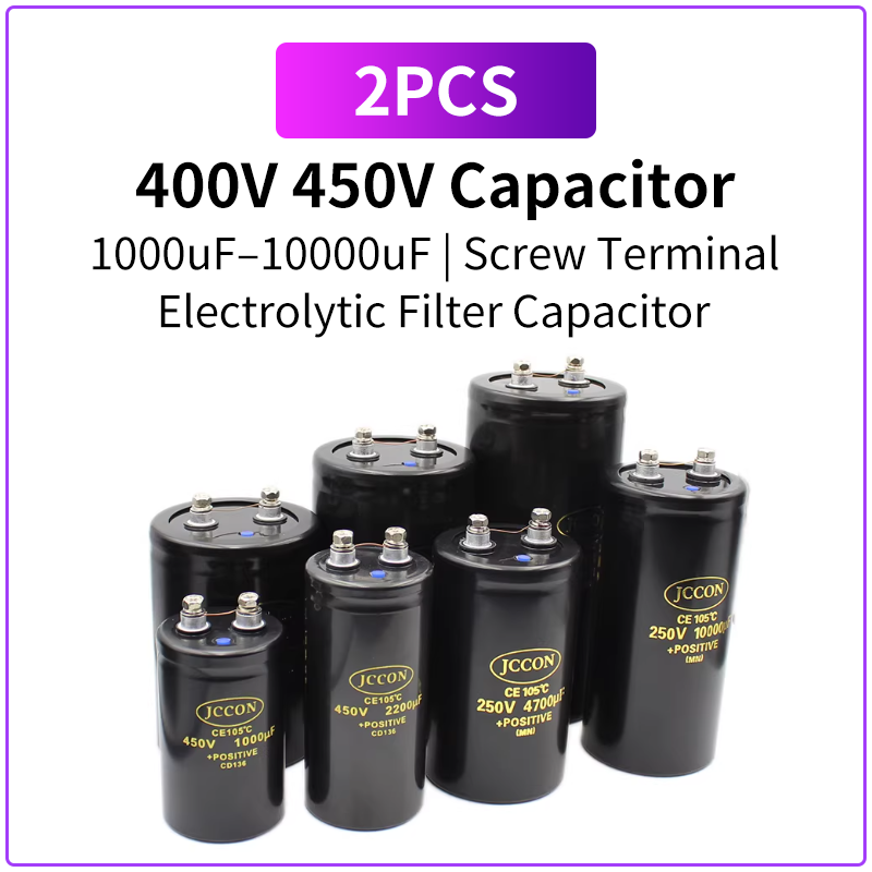 2 個 400V 450V ネジ端子電解コンデンサ 1000uF-10000uF 高電圧フィルタコンデンサ電源