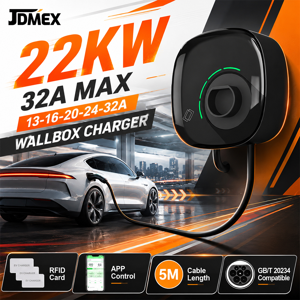 JDMEX 22KW EV 充電ステーション GBT 車の充電器 32A 3 相急速充電ウォールボックス電気自動車充電器ステーション 5 メートルアプリ制御