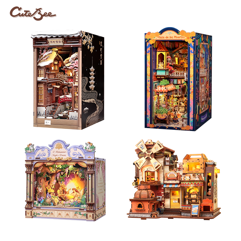 CUTEBEE 3D 木製パズル DIY ブック ヌーク キット ミニチュア ドールハウス ビルディング クリエイティブ ストレス リリーフ クラフト ホビー ギフト 本愛好家へ