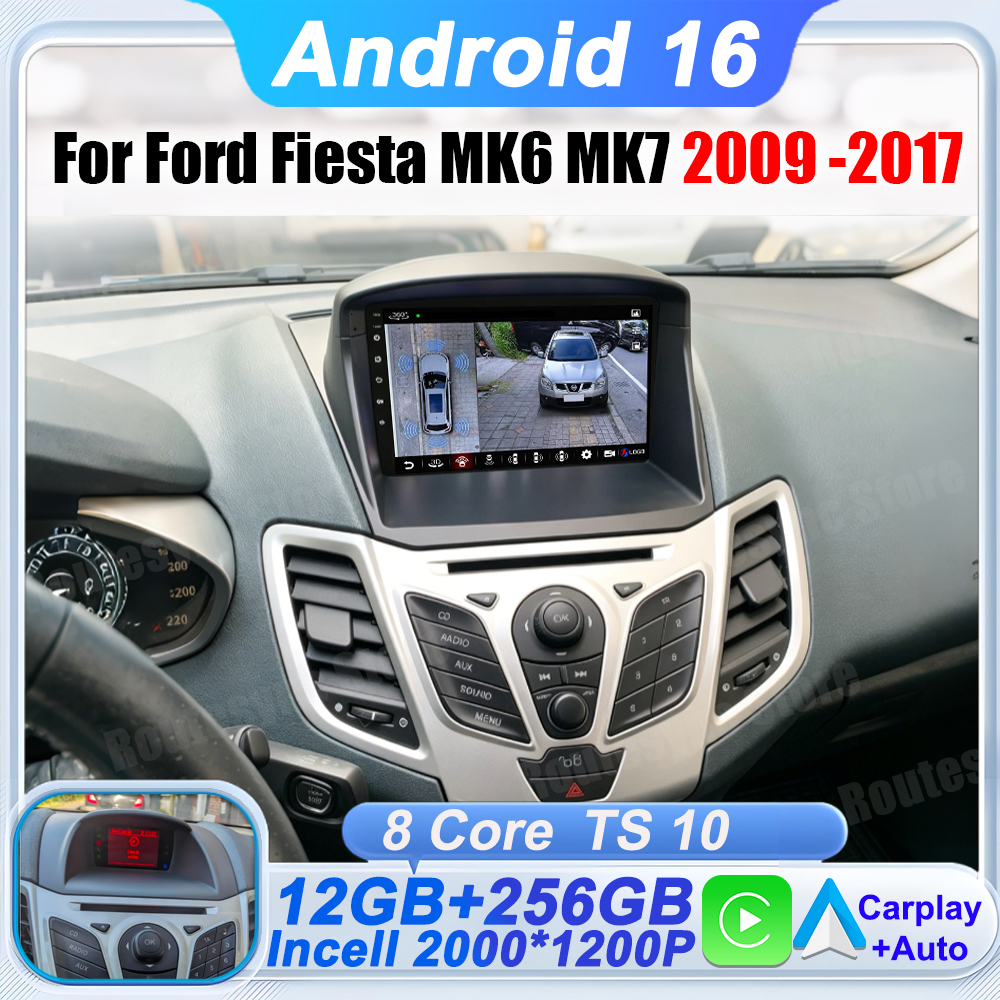 カーラジオ Android 16 8 コアフォードフィエスタ MK6 MK7 2009-2017 GPS ナビゲーションスマートカーシステムワイヤレス CarPlay 自動 BT FM RDS