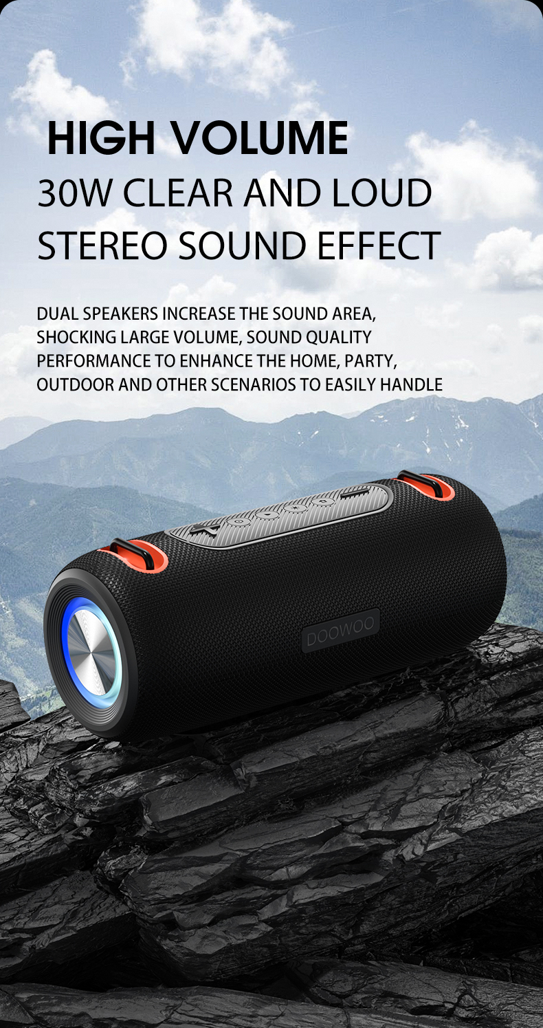 30W ポータブル Bluetooth スピーカー ハンドストラップ付き カラフルな RGB ライト 重低音サウンド TWS ステレオスピーカー 屋外用