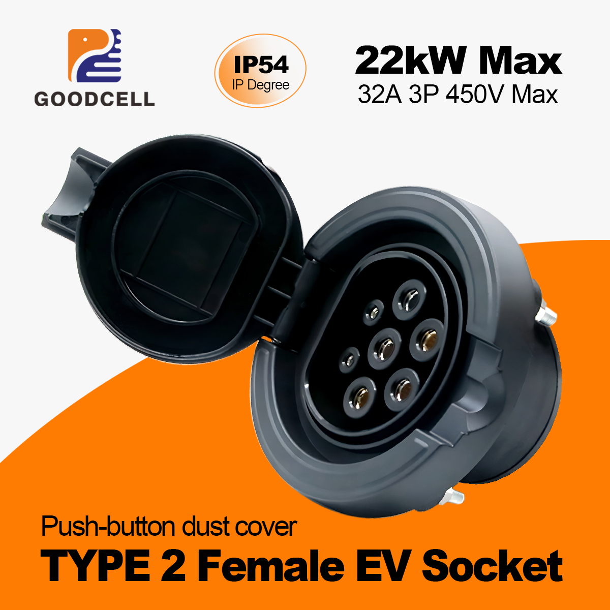 GOODCELL EV 充電器ソケットに取り付けられたタイプ 2 IEC 62196-2 EV 充電ステーション 16A 32A シングル三相 22kw メスソケット