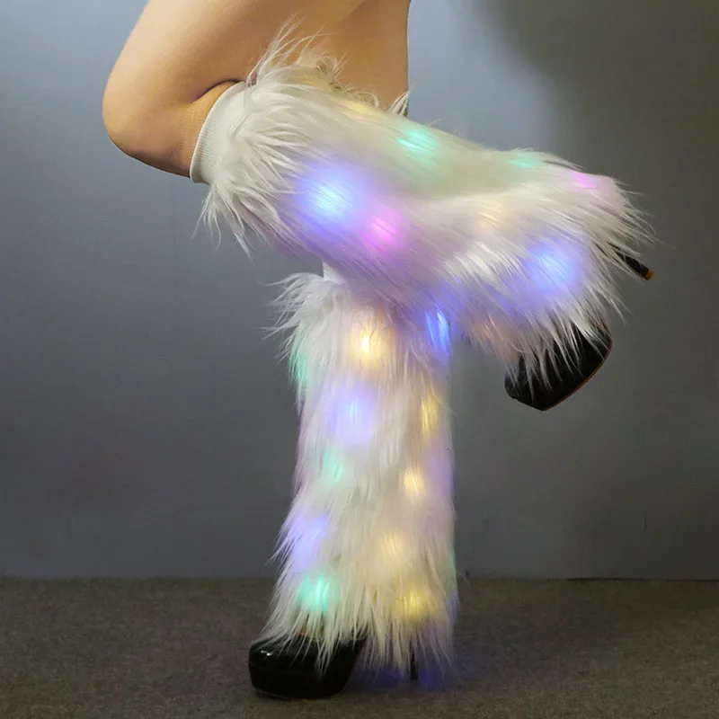 女性用 LED ファーレッグウォーマー ライトアップ発光毛皮のようなレッグカバー レイブフェスティバル カーニバルパーティー用 複数の色から選択可能