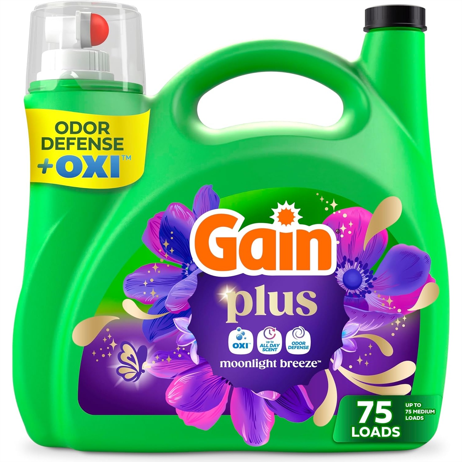 Gain Plus 液体洗濯洗剤 with Oxi、ムーンライトブリーズの香り、99 液量オンス、75 回分