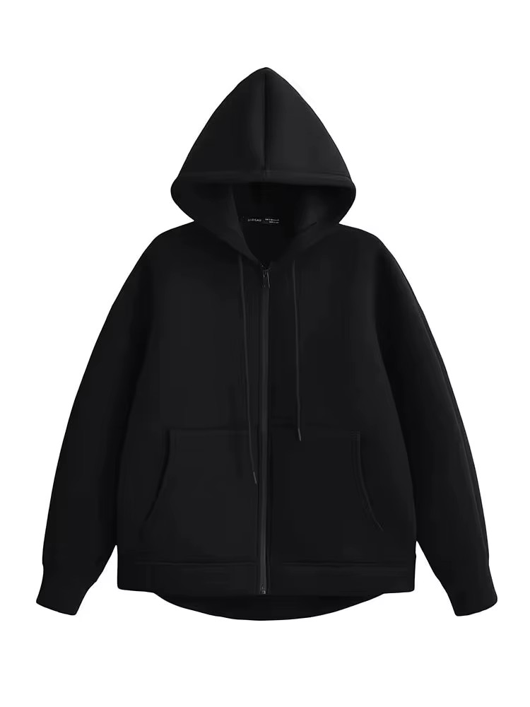 HH 秋冬の女性のジッパーパーカーコートハイストリートダブルポケットオーバーサイズジャケットルーズスウェットアウタートップ