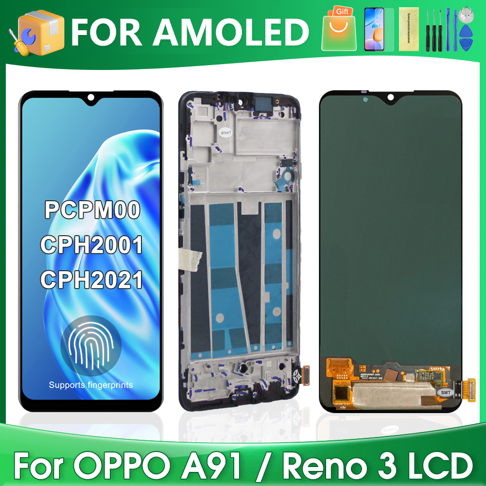 OPPO A91 ため AMOLED OPPO Reno3 4 グラム CPH2043 PCPM00 CPH2001 CPH2021 Lcd ディスプレイタッチスクリーンデジタイザアセンブリの交換