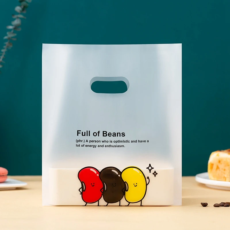 50 個ベーキングパン包装袋使い捨て厚い食品デザートケーキトートバッグポータブル透明ハンドルビスケットギフトバッグ