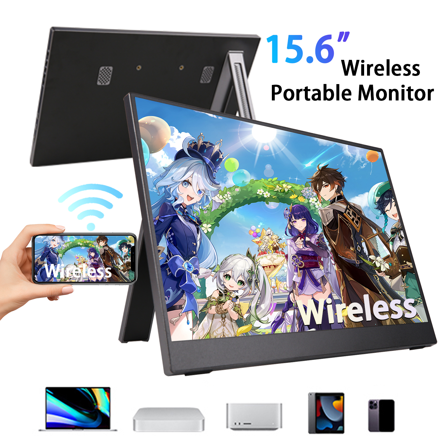 AHXJKA 15.6 インチワイヤレスディスプレイポータブルモニター WIFI サポートミラーリング電話 Miracast ラップトップ用 XBox PS4 / 5 スイッチ
