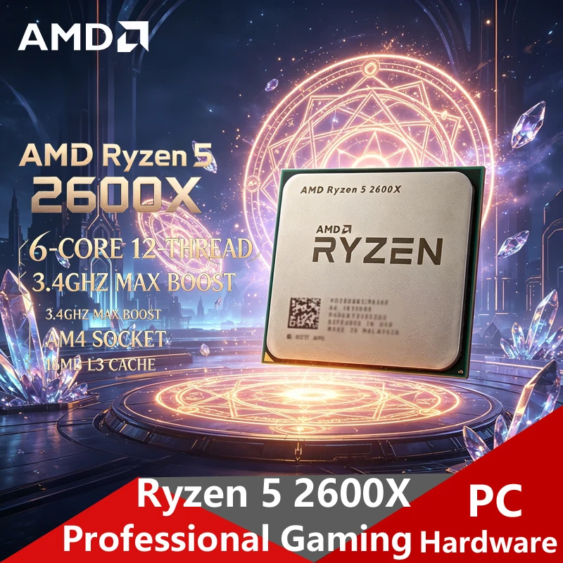 AMD Ryzen 5 2600X AM4 ロック解除ゲーミング CPU、6 コア 12 スレッド、3.6GHz ブースト 95W OEM トレイチップ、カスタム PC ビルド用ボックスなし