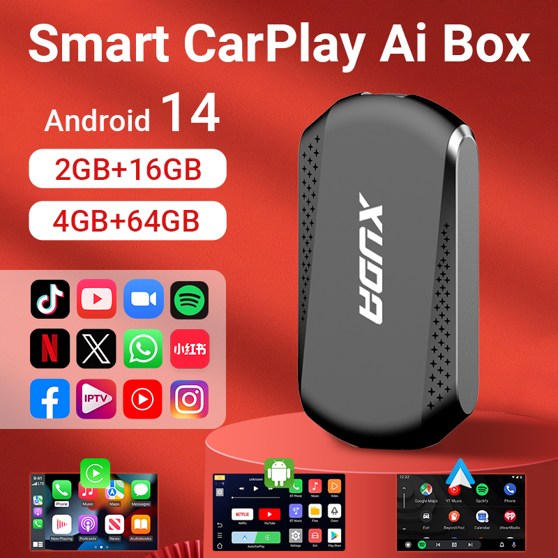 XUDA Android14 Wireless CarPlay/Android Auto 3in1 NEW CarPlay Ai Box 4Cores 4GB RAM+64GB ROM Plug and Play Stable Transmission