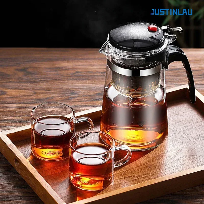 JUSTINLAU 中国カンフーティーポット耐熱ガラスティーポット PC 茶水分離ライナーホームコーヒーポットホーム茶器セット