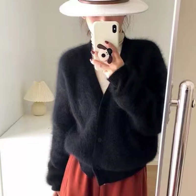新しいコート女性のトップミンクカシミヤカーディガン厚手ルーズミディアムロング怠惰なコート送料無料 JZ295