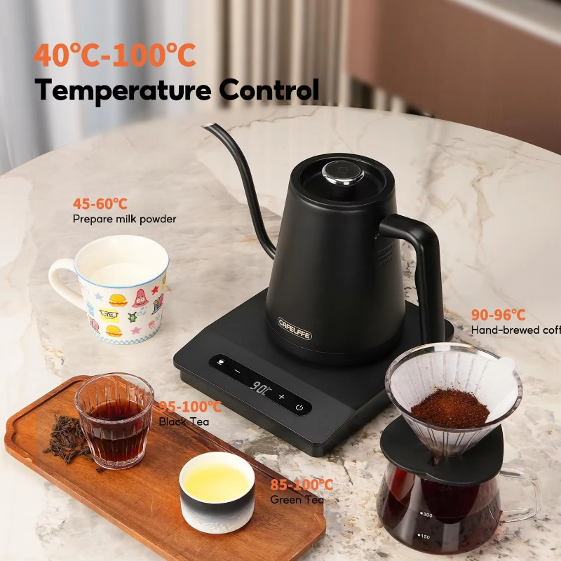 コーヒーポット 0.8L 温度調節可能 40-100 ℃ 表示温度制御コーヒーポット急速加熱過熱を防ぎます
