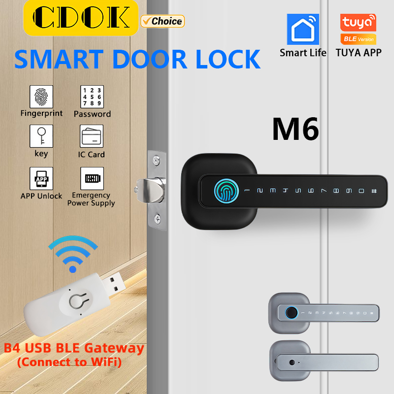 CDOK 2025 新しい M6 Tuya Bluetooth スマート ロック、ドア ロック、指紋ロック、パスワード ロック、複数のロック解除方法