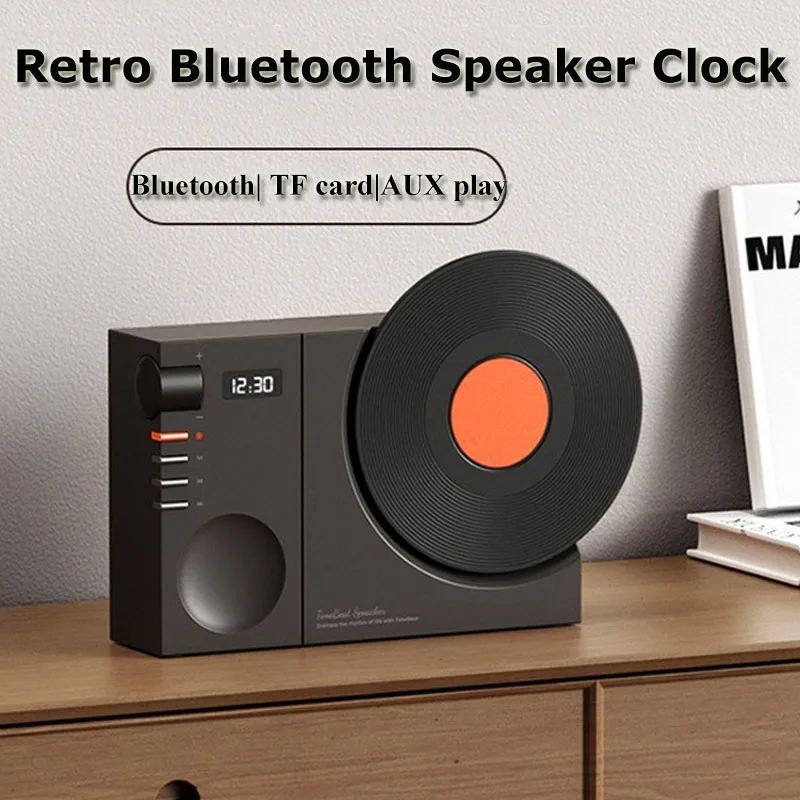 ミニレトロ Bluetooth 5.3 スピーカー AUX 再生ワイヤレス Hifi レトロフィルムサウンドオルゴール時計表示サポート TF カード付き