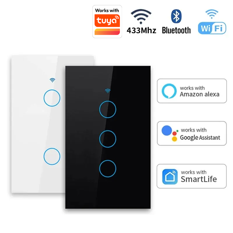Tuya US WiFi Bluetooth スマート壁スイッチ RF433 1/2/3/4 ギャングスマートタッチセンサー LED ライトスイッチスマートホーム Alexa Google ホーム