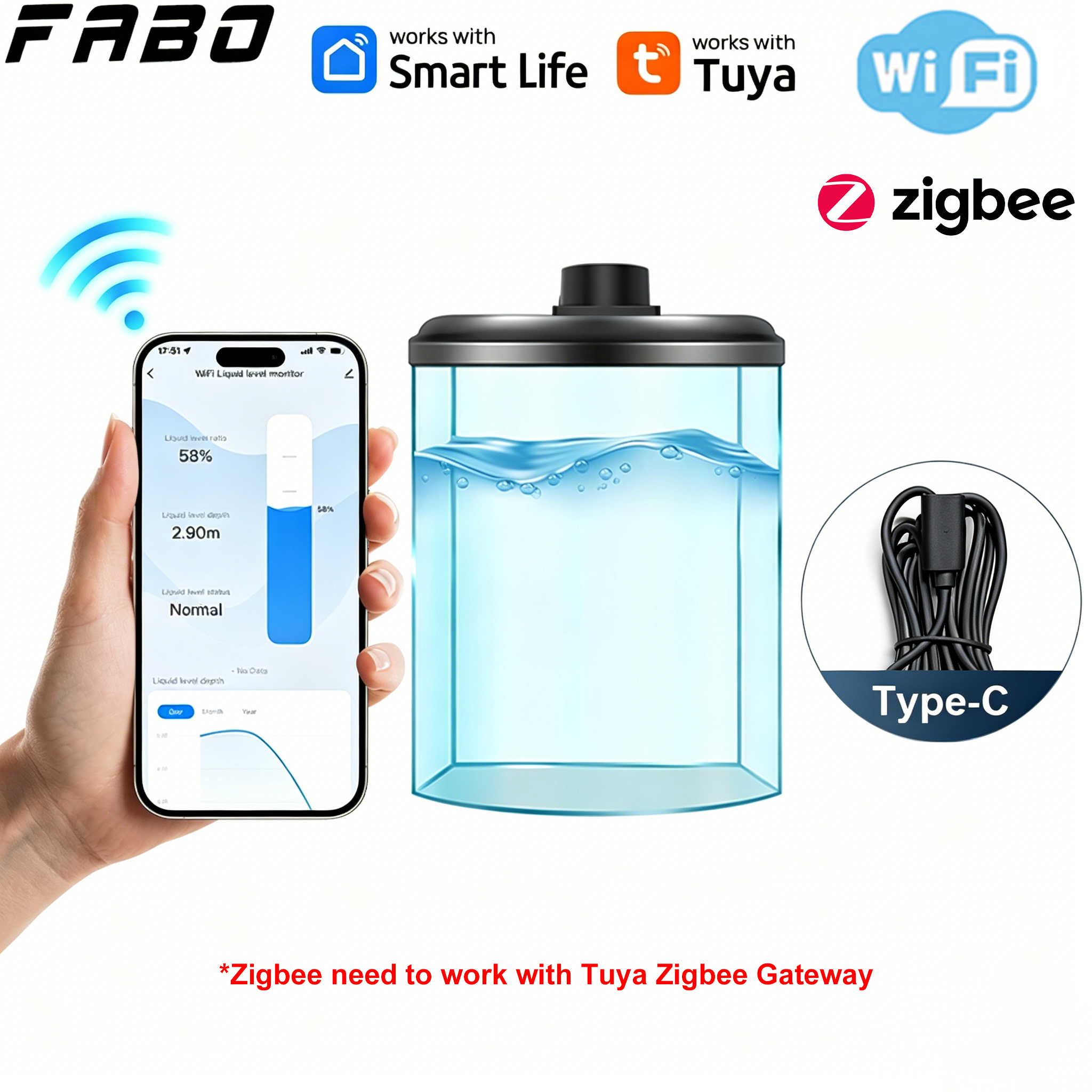 Tuya WiFi または ZIgbee 超音波水位センサーワイヤレスゲージ水タンクレベルモニター防水 IP65 水漏れ検出器