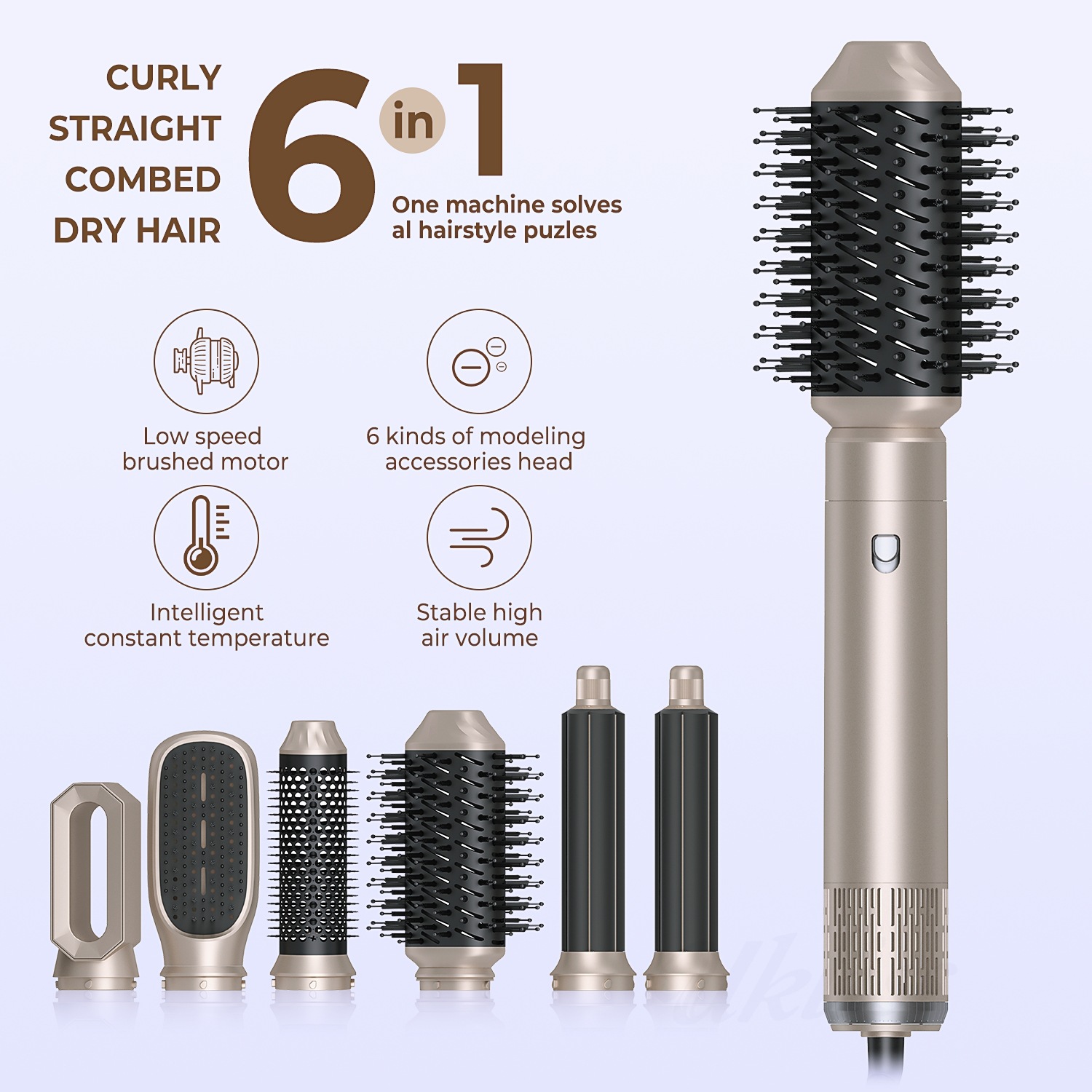 6 In1 ヘアドライヤーホットコームセット多機能電気ヘアアイロンストレートヘアアイロンコームプロフェッショナル理容室ホームスタイリングツール