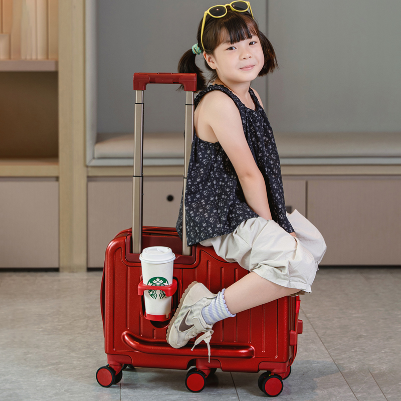 新しい子供用荷物厚みのある PC スーツケース座って乗ることができるトラベルケース取り外し可能な 6 輪 20 インチキャビンバッグ無地