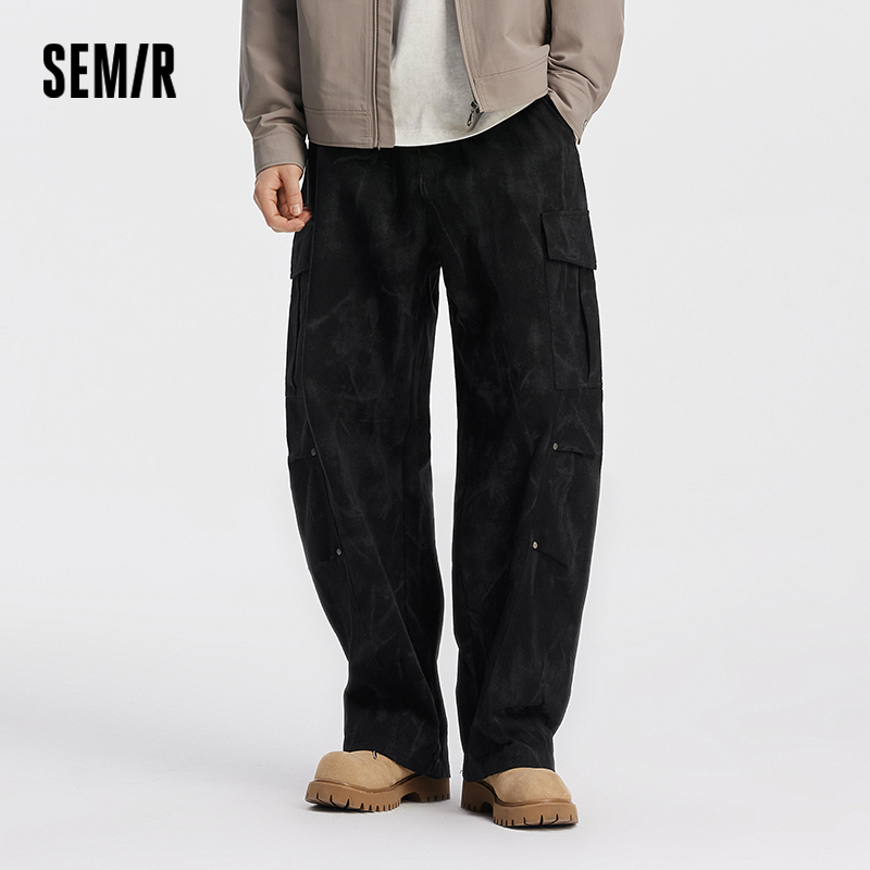 Semir 男性パンツ綿湾曲バレルレッグプリント弾性ウエストルーズ作業着カジュアル秋のズボン日常着 2026