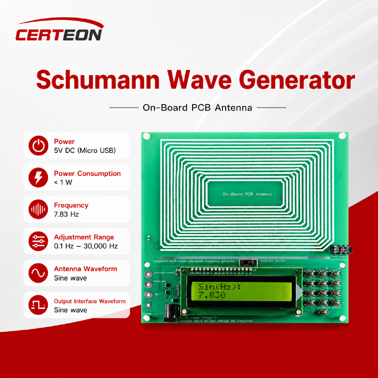 S-W30K シューマン波発生器 5V DC 信号関数発生器 0.01Hz-30kHz 調整可能な周波数瞑想ヒーリング