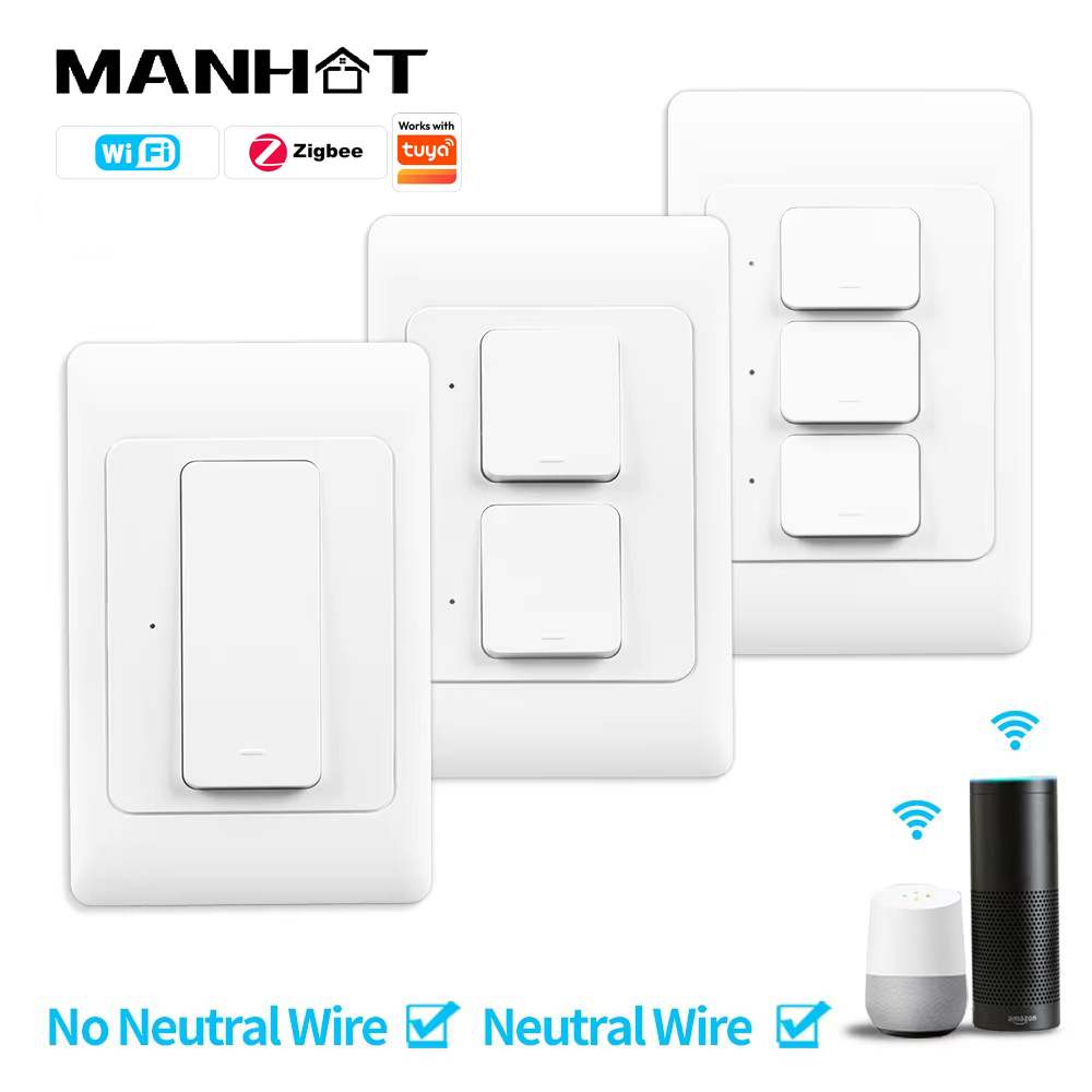 MANHOT WiFi/Zigbee スマートウォールライトプッシュボタン物理スイッチ 1/2/3 ギャングリモコン Tuya Alexa Google ホームで動作