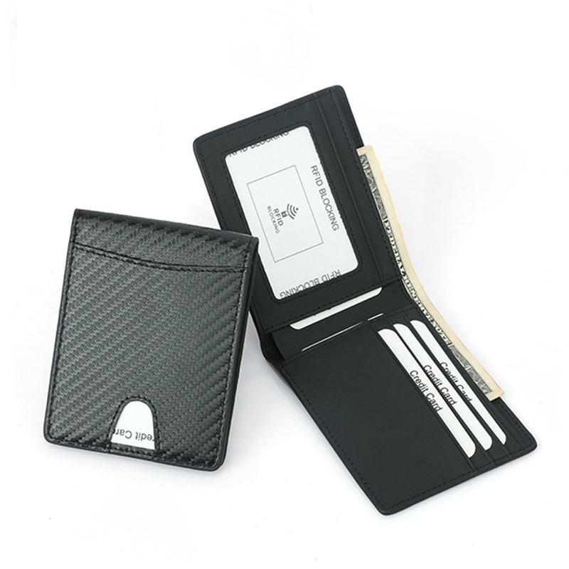YUECIMIE RFID ブロッキング男性カーボンファイバースリム財布マイクロファイバー薄型黒銀行クレジットカードホルダー男性のためのシンプルなカード財布