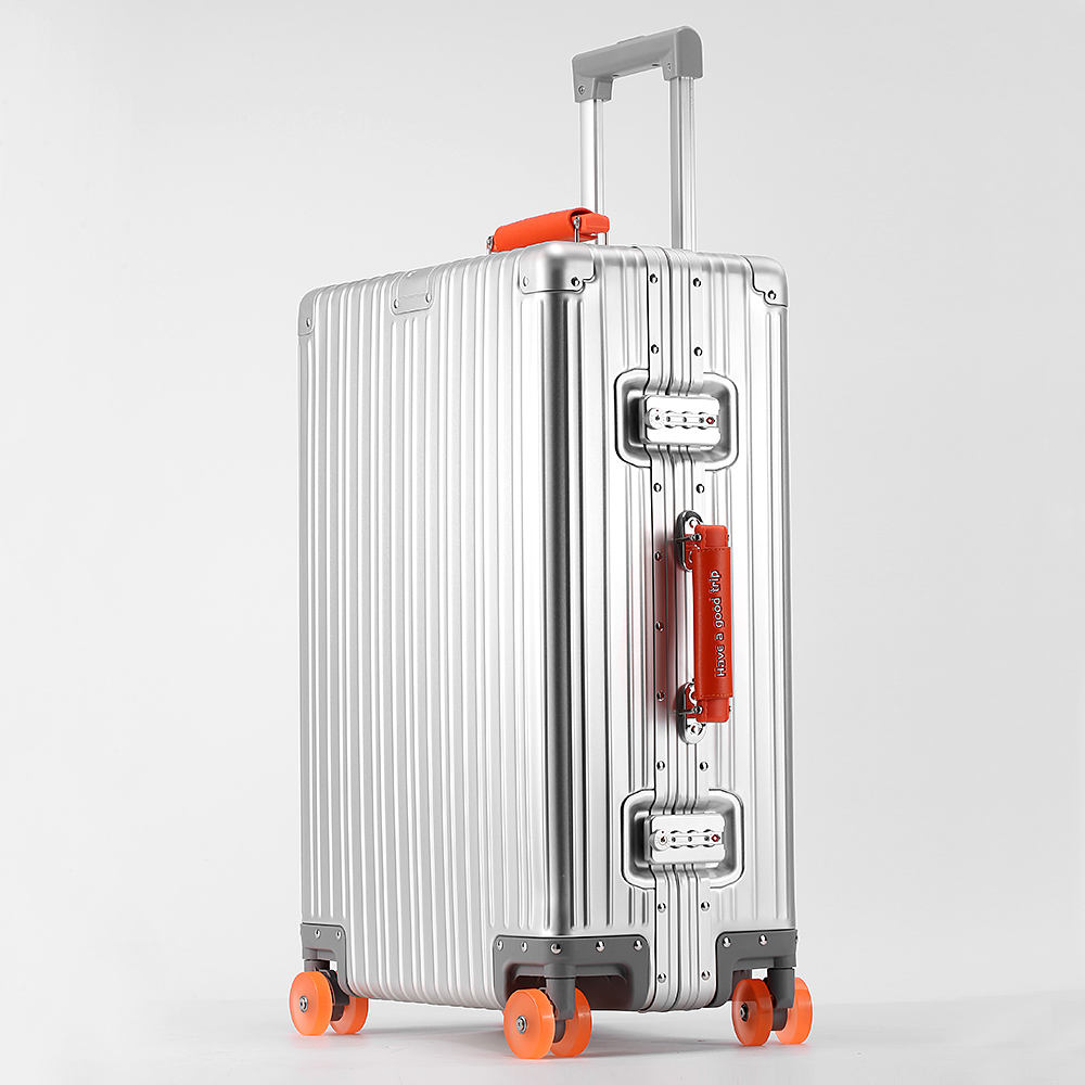 新しいすべてのアルミニウム-マグネシウム合金スーツケースとスピナーホイール TSA ロックレザーハンドル 20/24/29 インチトラベルケースバッグローリング荷物