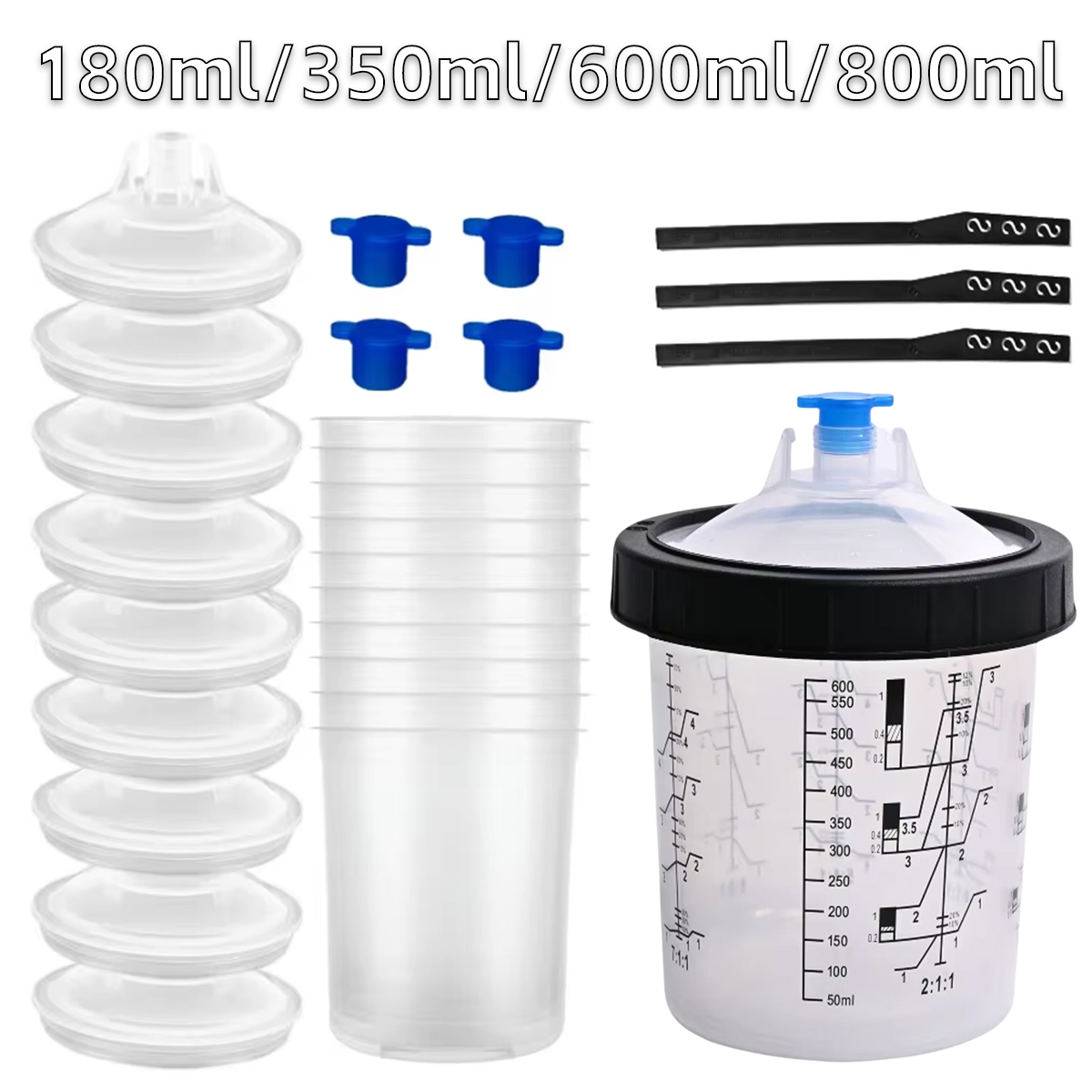 10 個スプレーガン塗料混合カップ H/O クイックカップスプレーガン Tank180ML/350ML/600ML/800ML 使い捨て塗料カップ