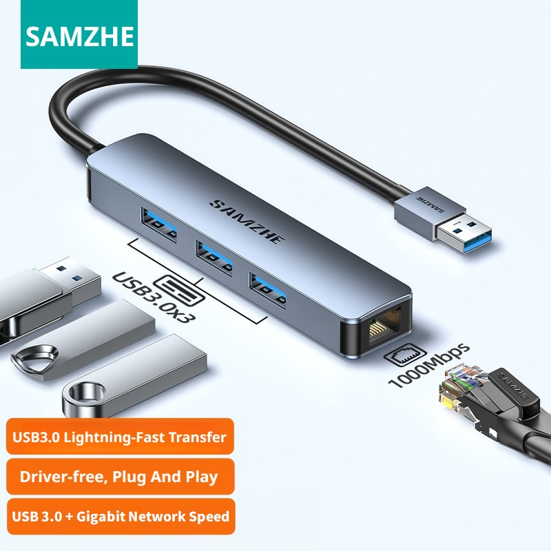 SAMZHE USB Ethernet Adapter 1000Mbps USB3.0 HUB RJ45 Lan for Laptop PC Xiaomi Mi Box Macbook Windows USB-C HUB Network Card