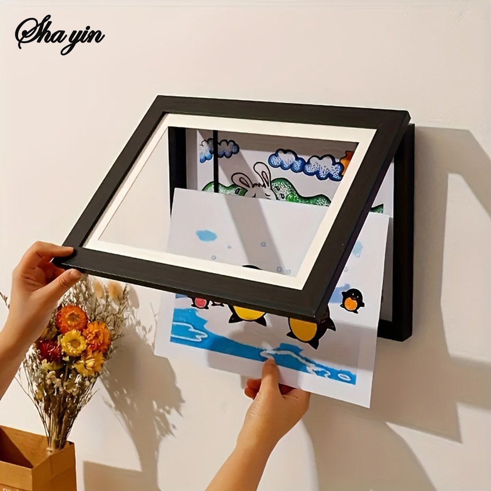 Flip Up Wooden Photo Frame, Magnetic Suction Frame, A4 Children's Photo Frame, Storage Frame, Art Work Certificate Frame