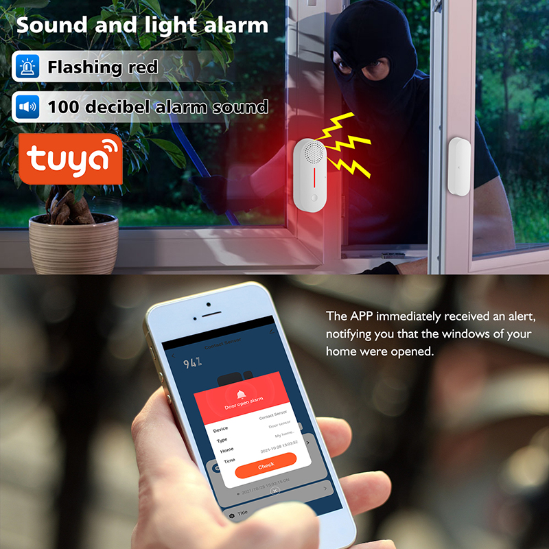Tuya スマート WiFi ドアウィンドウセンサーサウンド WiFi セキュリティアラームドア開閉検出器アプリリモコンタイミングアームと解除
