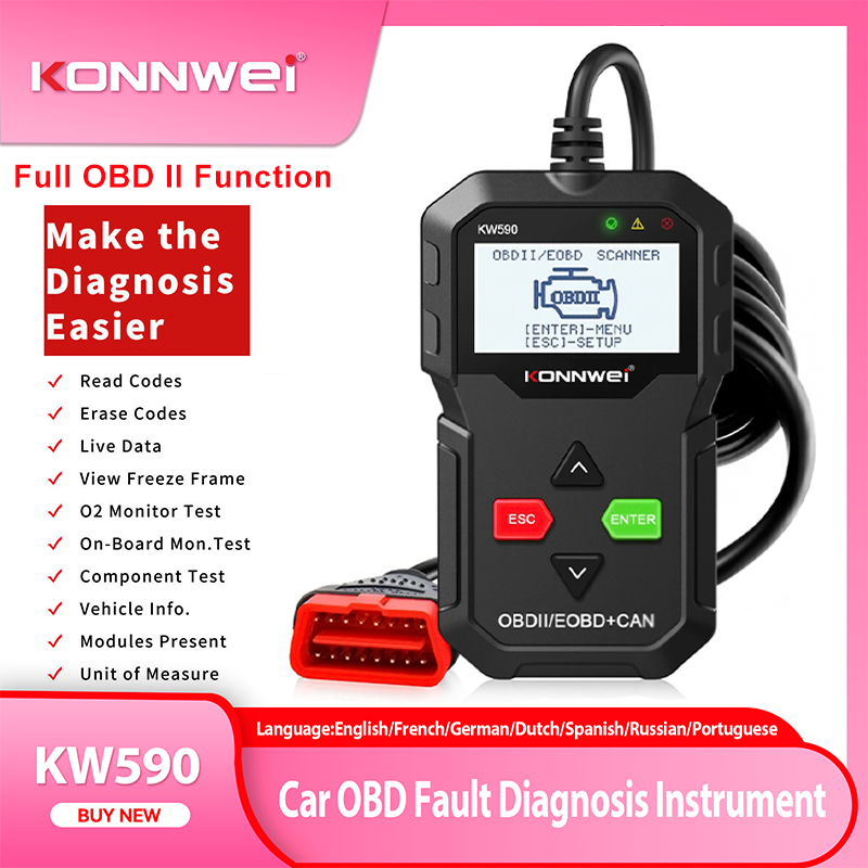 2026 新 KONNWEI KW590 OBD2 スキャナ車コードリーダー OBDII 診断ツールクリア故障コードサポートマルチブランド車