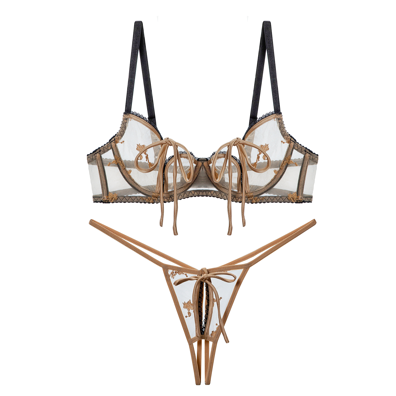 Sexy French Bra Embroidered Lace Lingerie with Briefs Suit Women Underwear Hollow Out Lingerie Plus Size