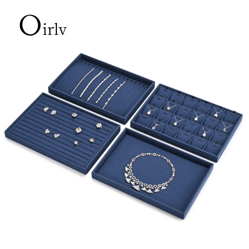 Oirlv ブルー ベルベット ジュエリー ストレージ ディスプレイ セット - ネックレス、イヤリング、リングを整理します。