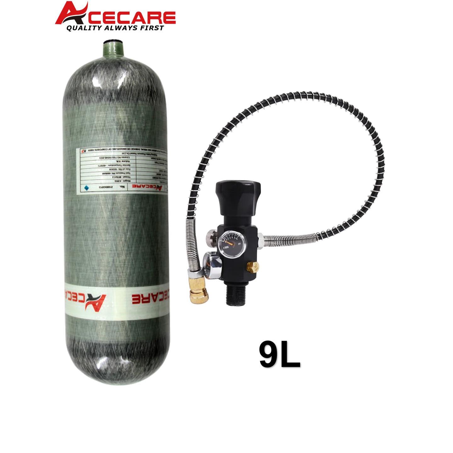Acecare 9L CE カーボンファイバースキューバダイビングタンクボトル 30Mpa 300Bar 4500psi バルブ充填ステーション M18 * 1.5 SCBA 火災安全
