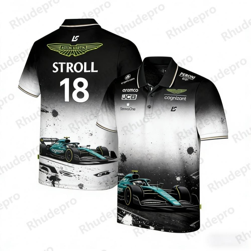 アストンマーティン チーム ストロール 18 レー​​シング テーマ ポロシャツ F1 ファン コレクション用通気性スポーツウェア