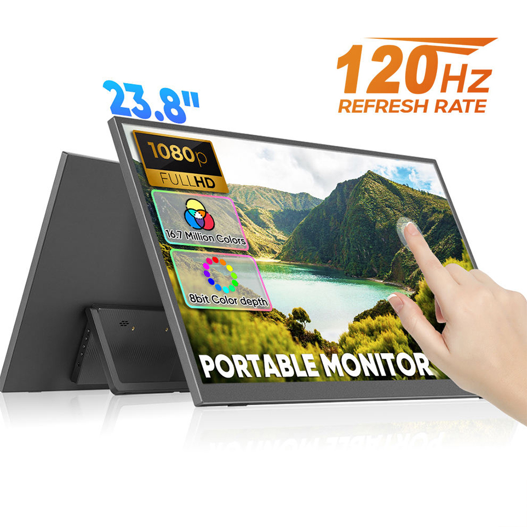 AHXJKA 23.8インチ タッチスクリーン 120Hz ポータブルモニター 100%sRGB FHD IPS トラベルディスプレイ Steam デッキ ラップトップ スイッチ PS4 PS5 Xbox用