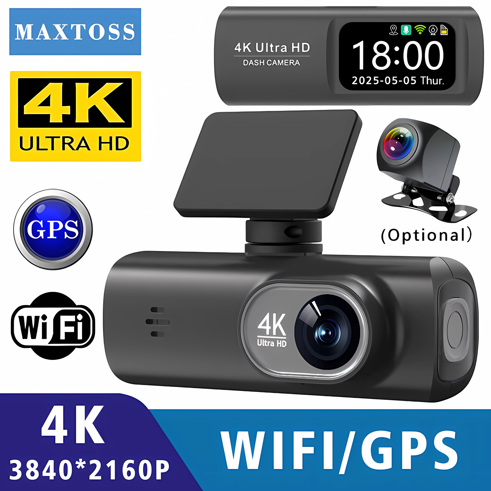 ダッシュカム 4K 3840*2160P GPS WIFI 車 DVR フロントとリアデュアルレンズ自動車カメラナイトビジョンダッシュカム 24 時間駐車モニター