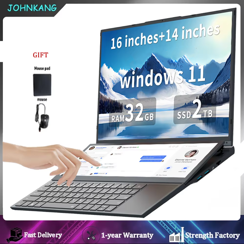 デュアルスクリーンゲーミングラップトップ 16 インチ IPS 14 ''タッチ Intel i7 9750H 32 ギガバイト RAM 1 TB 2 TB SSD ノートブックゲーマー学習オフィス PC コンピュータ