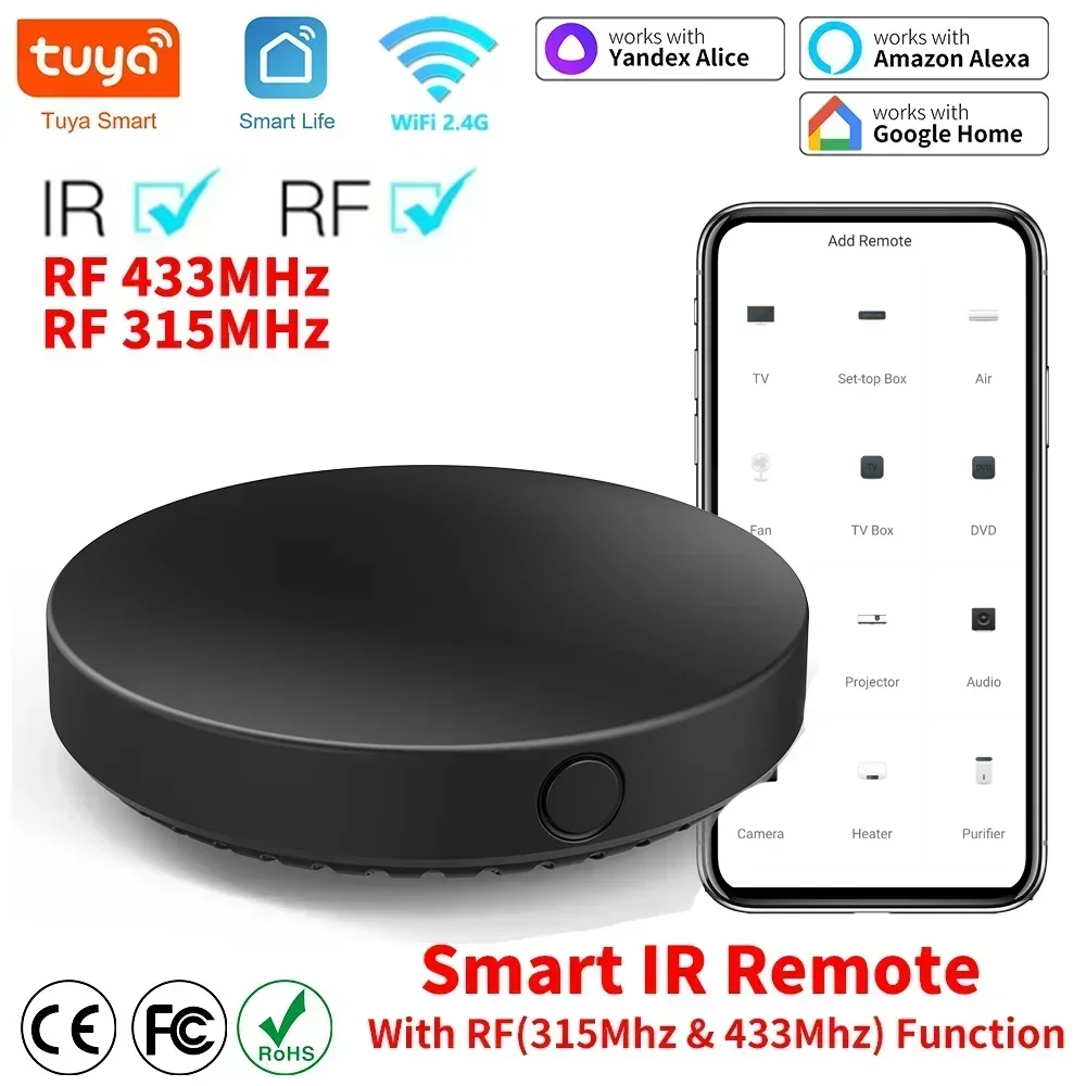 Tuya WiFi IR RF リモコン 315 433 MHz ユニバーサルすべてのエアコンテレビ LG スマートライフアプリ Alexa と連携
