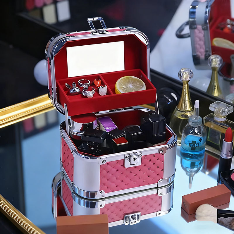 ミラー付きミニアルミフレームメイクボックス