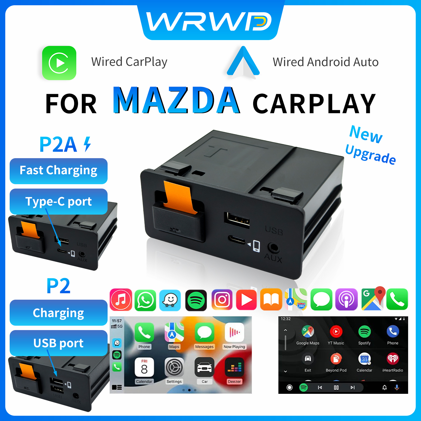 P2 有線 Carplay Android 自動アダプタレトロフィットマツダ 2 3 6 CX3 CX5 CX8 MX5 USB ハブキット TK78669U0C 00008FZ34