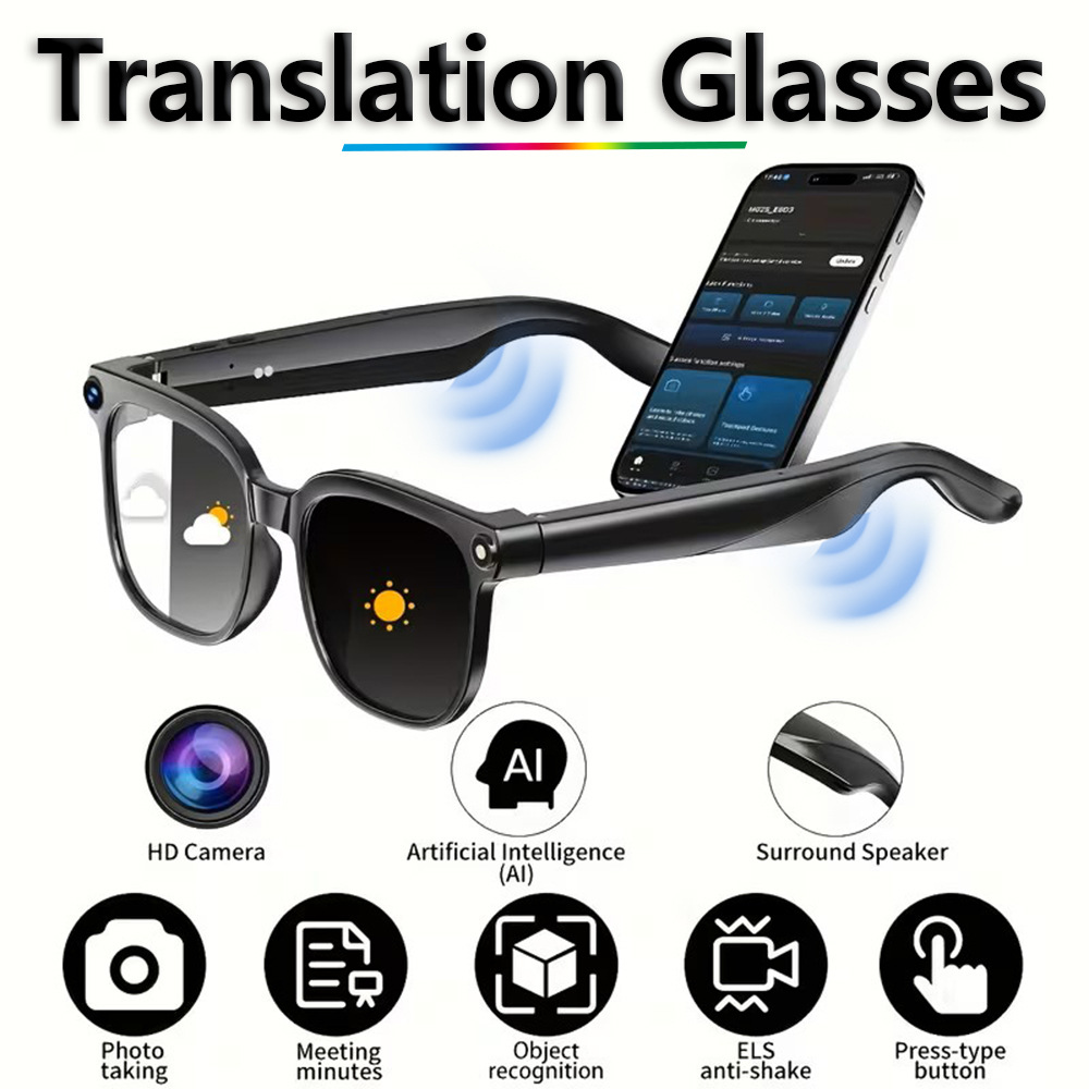 AI翻訳スマートグラス8MPカメラ800Wピクセルカメラリアルタイム翻訳Bluetooth通話音楽イヤホン屋外旅行