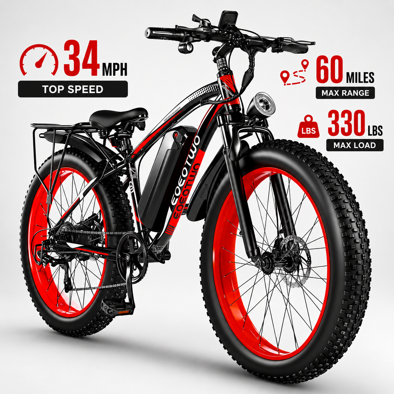 EOEOTWO 1500W ファットタイヤ電動自転車 大人用 26インチx4.0 全地形電動自転車 34MPH 高速マウンテン電動自転車 48V 長距離スノービーチ自転車