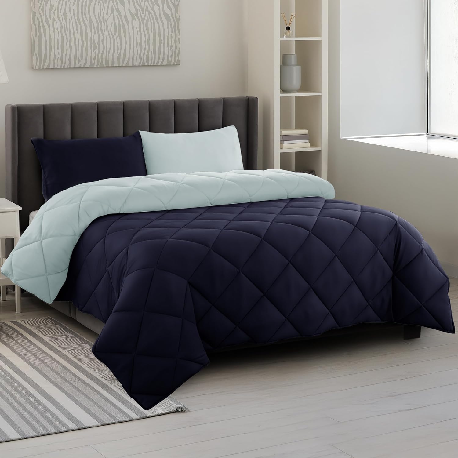 Lux Décor リバーシブル掛け布団 3 点セット – 軽量で柔らかい織ポリエステル素材、寝室の装飾