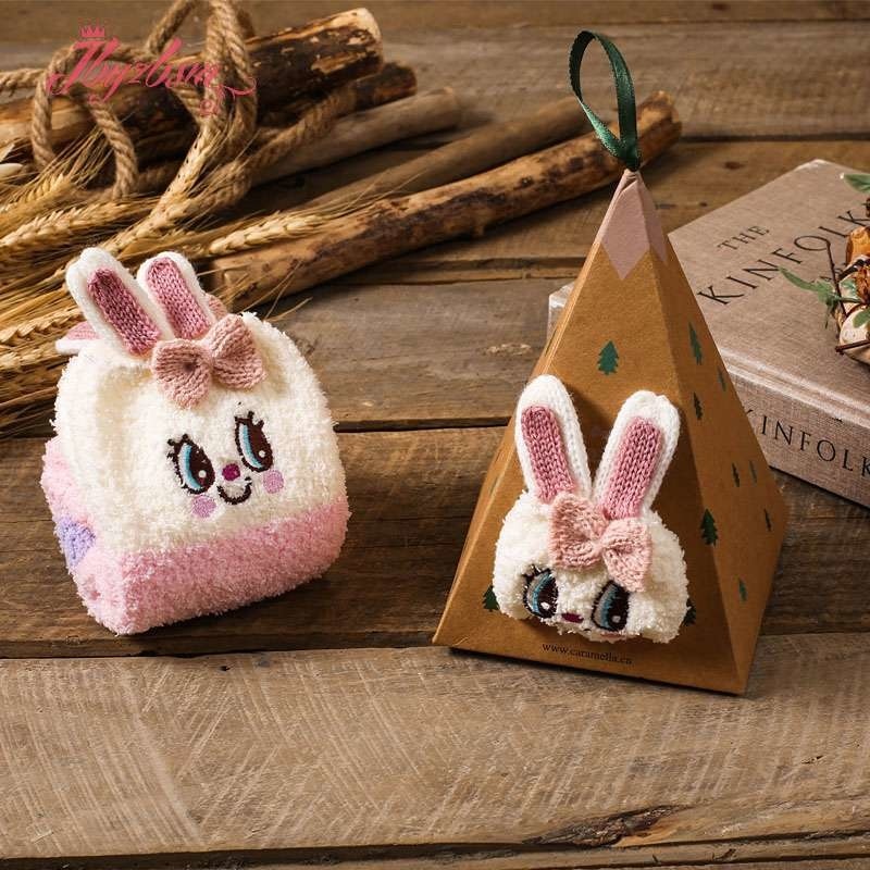 2021 新コーラルフリースギフトボックスソックス冬厚い漫画刺繍着陸クリスマスソックスサンタクロース暖かい靴下