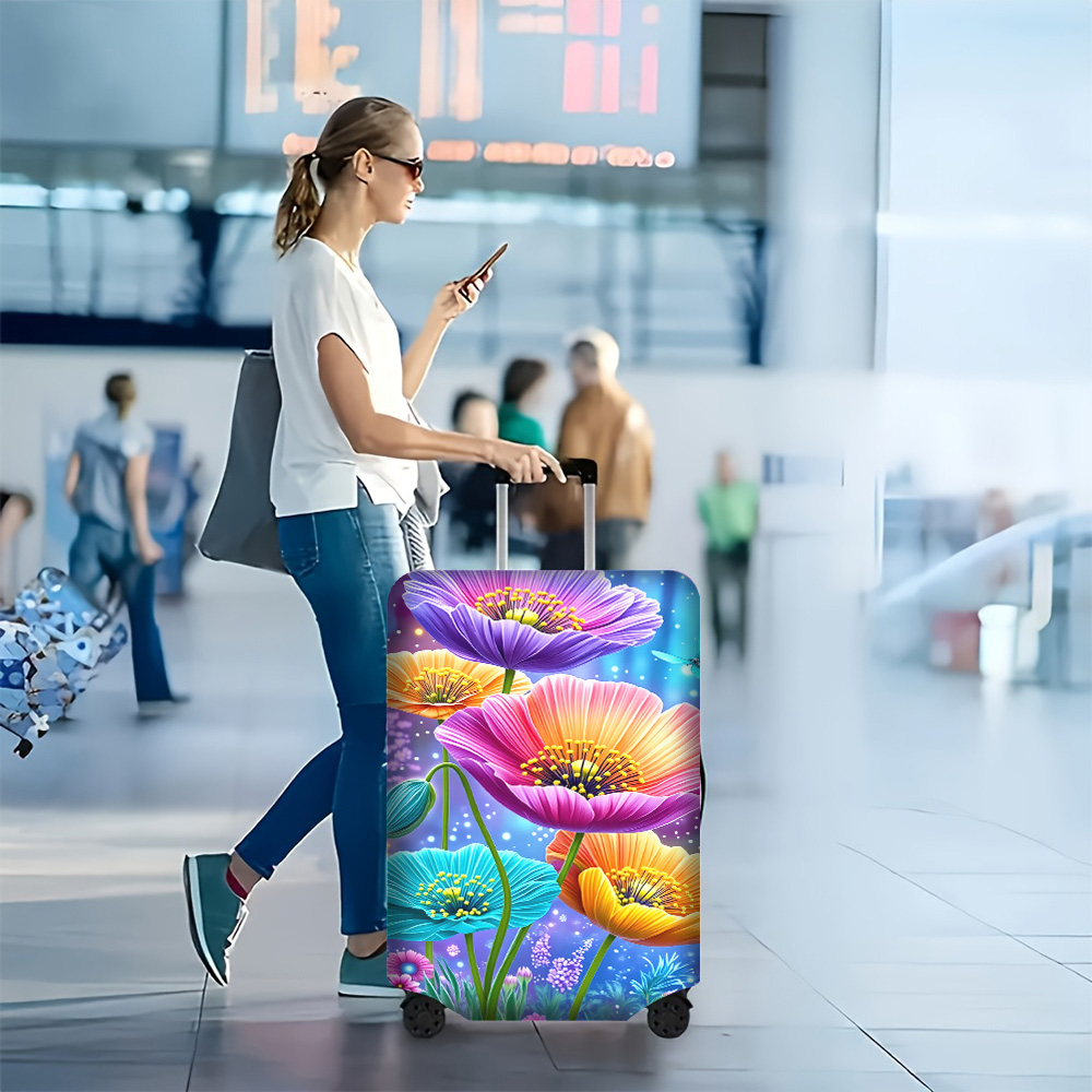 鮮やかなポピープリントのラゲッジカバー1枚。ラゲッジカバー18～32インチ用。防塵と弾力性のある旅行用アクセサリーを保護