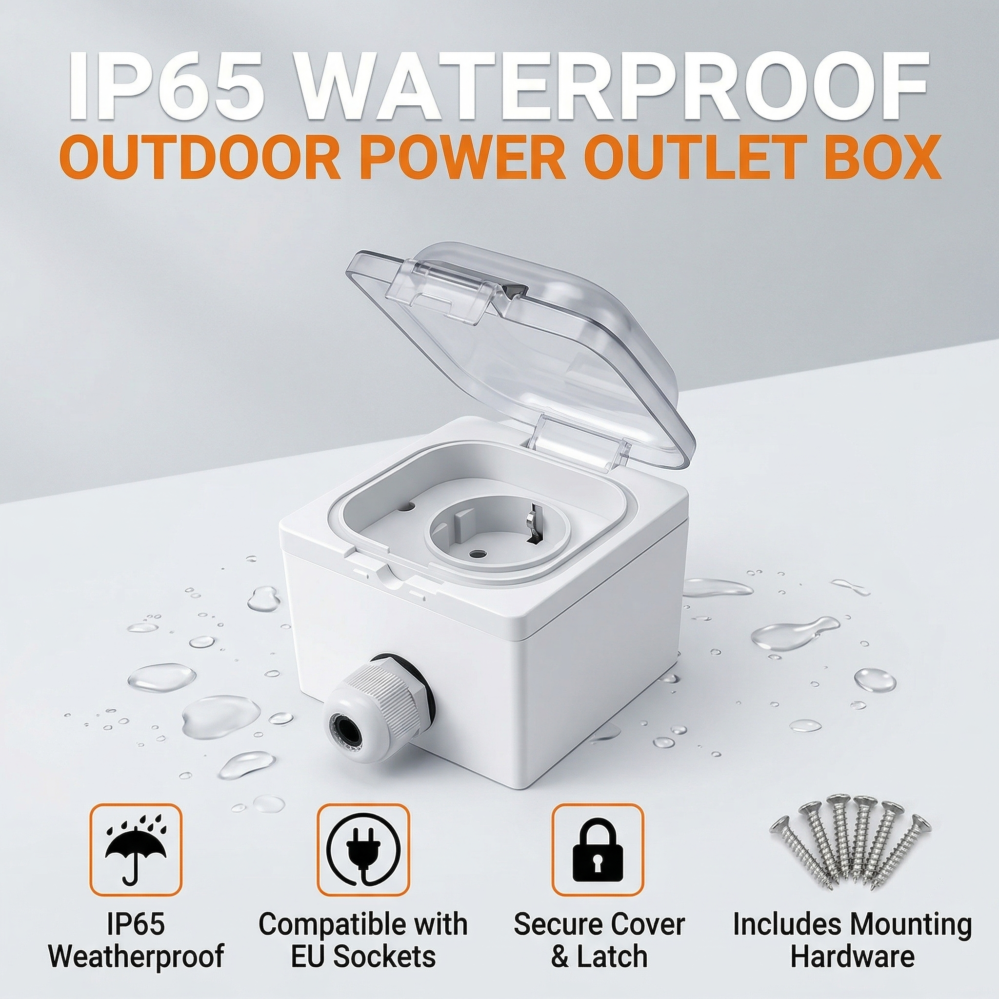 IP65防水表面実装ソケットボックス、バスルーム、キッチン用ユニバーサル屋外耐候性コンセント